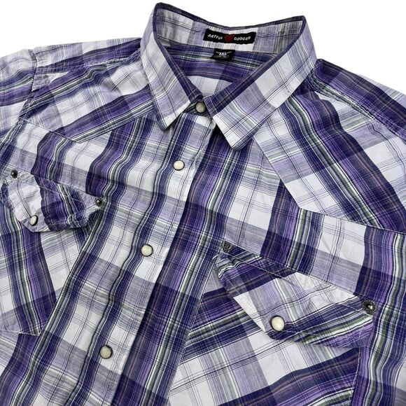 ARTFUL DODGER Plaid Pearl Snap Shirt Men 2XL Western Purple White Designer - Picture 1 of 11